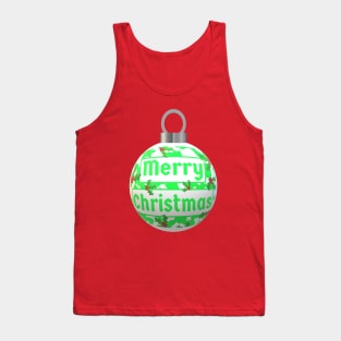 Christmas Tree Ornament with Merry Christmas, Green and White Peppermint and Red Holly Berries Tank Top